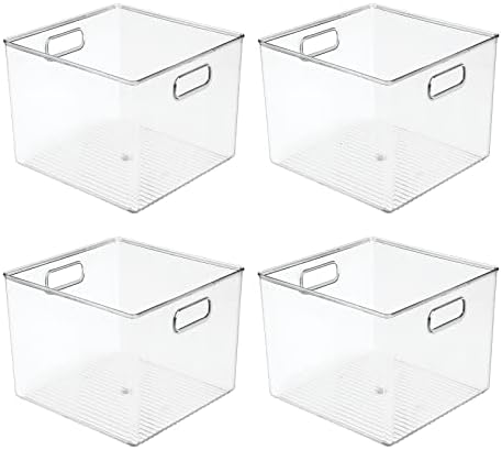 mDesign Plastic Modern Storage Organizer Bin Basket with Handles - 4 Pack - Clear - Image 5