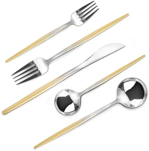 VANVRO Gradient Gold Silverware Set, 20-Piece Stainless Steel Cutlery Set, Kitchen Flatware,Utensil Set Service for 4, Include Knife/Fork/Spoon, Mirror Polished by VANVRO