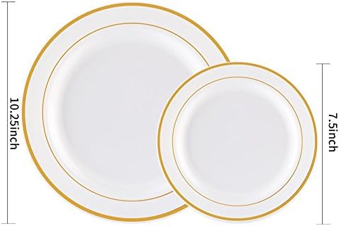 WDF 60PCS White Gold Plates Disposable - Gold Thanksgiving Plastic Thab Plates, Including 30-10.25inch Gold Dinner and 30-7.5inch Salad/Dessert for Thanksgiving/Friendsgiving/Fall Harvest - Image 2