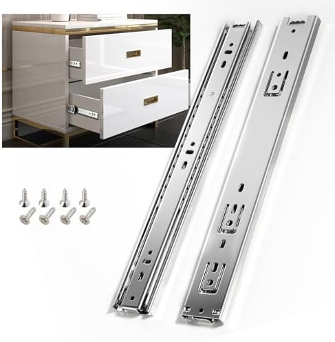 SHUHANG 10 Pair Full Extension Drawer Slides 8 10 12 14 16 18 20 22 24 Inch Ball Bearing Rails 100 lb Load Capacity Side Mount Cabinet Dresser Glides Wardrobe Kitchen Trash Can Slider Runners Silver by SHUHANG