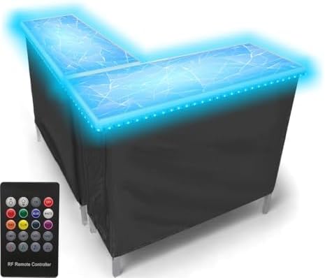 Folding Portable Double Bar w/ LED Lights, Wireless Remote, 2 Bar Skirts, Storage Shelf, & Carrying Case - Iced by PartyPong