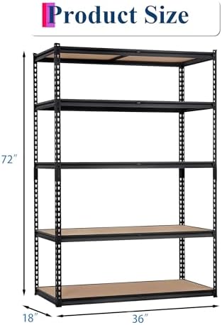 Heavy Duty Garage Storage Shelves, 5-Tier Metal Adjustable Shelving Unit, Storage Shelving with 2500 LBS Capacity for Kitchen Pantry Basement Bathroom Laundry, 36" l x 18" w x 72" h - Image 3