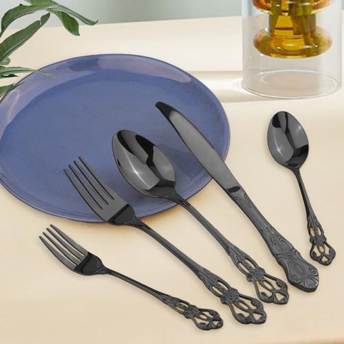Retro Royal Black Silverware Set With Gift Box, 60-Pieces Cutlery Set Utensils Stainless Steel Flatware For 12 MIKIWAY Kitchen Tableware Set For Gifts Festive, Dishwasher Safe, Mirror Polishing - Image 3