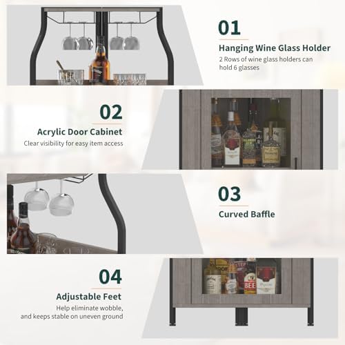 Garvee Corner Wine Bar Cabinet,5-Tier Farmhouse Corner Liquor Storage Cabinet with Barn Door,Glass Rack,Adjustable Shelves,Home Bar Storage for Dining Room,Kitchen,Living Room Grey - Image 4
