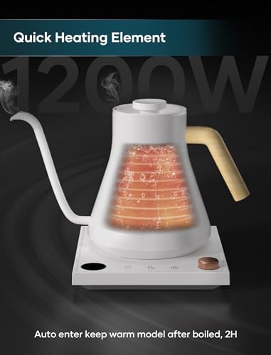 INTASTING Electric Kettles, Gooseneck Electric Kettle, ±1℉ Temperature Control, Stainless Steel Inner, Quick Heating, for Pour Over Coffee, Brew Tea, Boil Hot Water, 0.9L (White) - Image 3