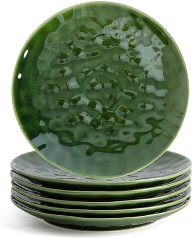 vicrays Ceramic Dinner Plates Set, 10.5 Inch, Set of 6, Round, Microwave, Oven, Dishwasher Safe, Scratch Resistant, Porcelain Fluted Suitable for Steak, Pasta, Pizza, Home, Restaurant, Green by VicraysCeramic