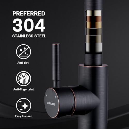 WEWE Kitchen faucets with Pull Down Sprayer, Farmhouse Kitchen Faucet Oil Rubbed Bronze Commercial Modern high arc Stainless Steel Single Handle Single Hole for Utility rv Laundry Sinks - Image 4