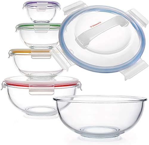 Stackable Glass Mixing Bowls with BPA Free Lids Set of 5 by Dokaworld