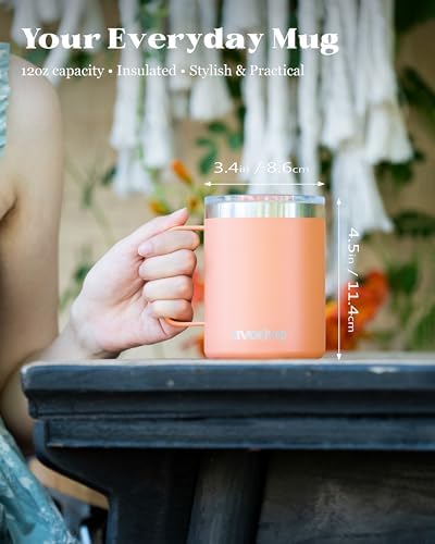12oz Insulated Coffee Mug with 2 Lids & Handle, Stainless Steel Cup - Image 4