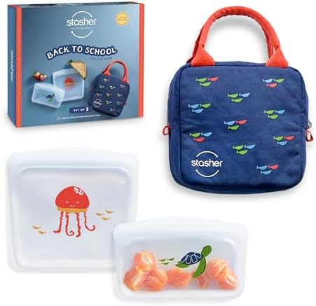 Stasher Reusable Kids Lunch Collection, 3-Pack Set with Lunch Bag by Stasher