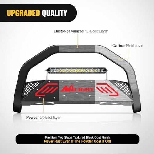 Nilight Bull Bar with Light Bar for Dodge Ram 1500 2009-2024 | Fits 2009-2018 Ram 1500 & 2019-2024 Ram 1500 Classic (Excl Rebel/Sport). with License Plate Hole & Skid Plate Light Mount - Image 6