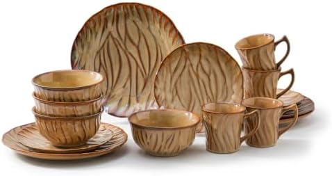 Ceramic Dinnerware Sets for 4, 16 pcs Plates and Bowls Sets, Reactive Glaze Ceramic Dish Set, Scratch Resistant, Microwave & Dishwasher Safe, Highly Chip and Crack Resistant Dishware sets, Honey Amber - Image 5