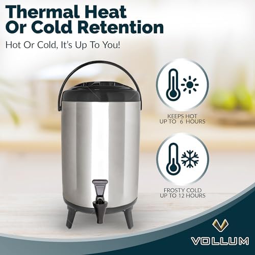 Vollum Stainless Steel Insulated Beverage Dispenser – Insulated Thermal Hot and Cold Coffee Carafe – 8 Liter Drink Dispenser with Spigot for Hot Water, Tea & Coffee, Cold Milk, Juice & More BLACK - Image 3