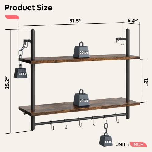 Bestier 31" Industrial Pipe Wall Shelf with Towel Bar, Rustic Brown - Image 2
