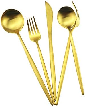 5-Piece 18/10 Stainless Steel Matte Gold Flatware Set - Dishwasher Safe, Perfect for Home, Office, or Travel - Image 3