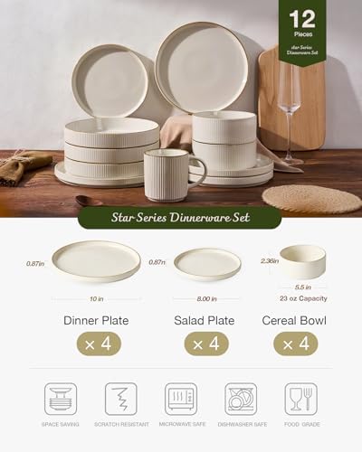 Famiware Star Stoneware Dinnerware Sets, Rimmed Plates and Bowls Set for 4 - Image 3