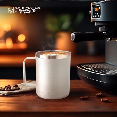 MEWAY 12oz Coffee Mug With Handle 8 Pack Bulk,Stainless Steel Insulated Travel Tumblers With Sliding Lid,Double Wall Vacuum Camping Cup for Hot & Cold Drinks Tea (White,Set of 8) - Image 6