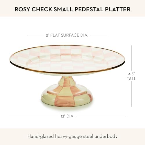 MACKENZIE-CHILDS Pedestal Platter, Small, Pink-and-White Rosy Check - Image 4
