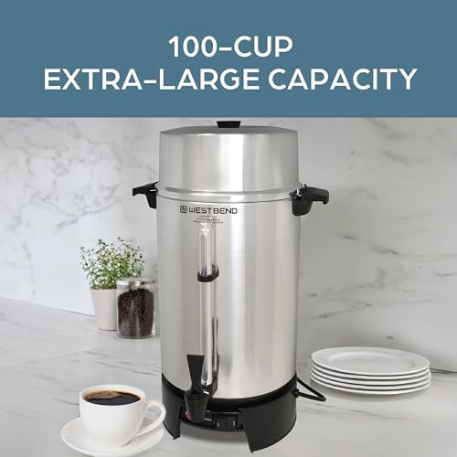 West Bend Commercial Coffee Urn Highly-Polished Aluminum NSF Approved Features Automatic Temperature Control Large Capacity with Cup Per Minute Brewing and Easy Clean Up, 100-Cup, Silver - Image 2