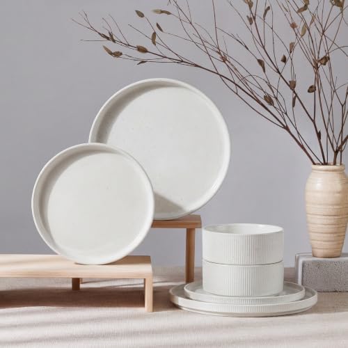 HaWare Dinnerware Sets, Plates and Bowls Set for 2, Speckled Ivory White by HaWare