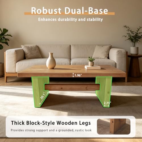 Rustic Solid Wood Coffee Table for Living Room, Big Rectangle Coffee Table - Image 4
