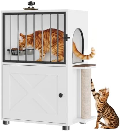 Dog Proof Cat Feeding Station, Dog Proof Cat Feeder, Cat Food Table, White by VKTO