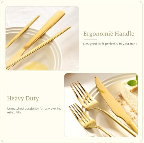 Astercook Silverware Set 48-Piece Gold Flatware Set with Steak Knives Food-Grade Stainless Steel Cutlery Set for 8 Mirror Polished Utensils Set for Home Kitchen Restaurant - Image 5