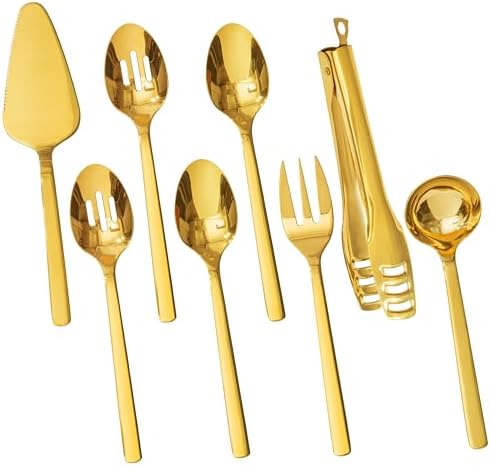 KINGSTONE 18/10 Large Hostess Gold Serving Utensils,Stainless Steel Serving by KINGSTONE