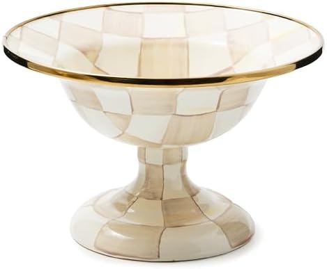 MACKENZIE-CHILDS Enamel Compote, Small, Brown-and-White Mocha Check by Unknown