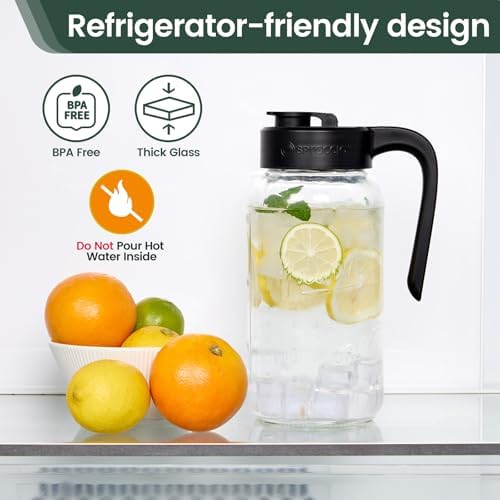 Mason Jar Pitcher, 64 oz (2 quart), Glass Pitcher with Lid - Image 5