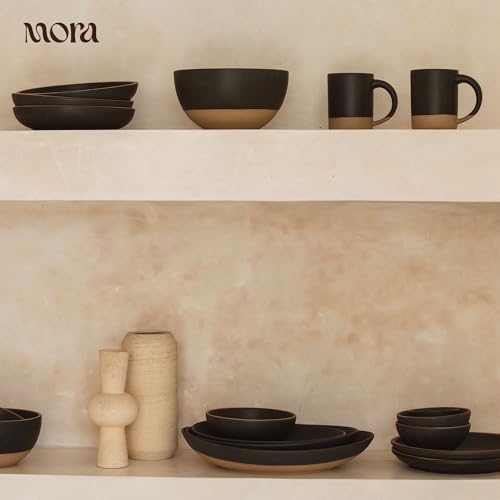 MORA Medium Dishes Set of 4, 30oz Ceramic Pottery Pasta Plate/Wide Bowls - Microwave, Oven and Dishwasher Safe - Liquorice - Image 5