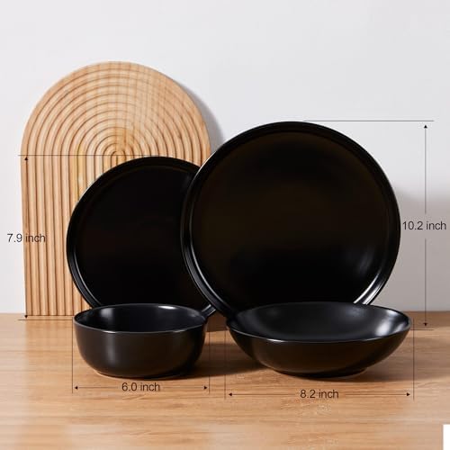 LIANYU 16 Piece Dinnerware Sets with Double Bowls for 4, Black Onyx - Image 2