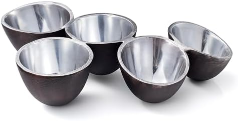 5 Cluster Decorative Bowls Dark Matte Bronze/Black & Chrome Silver Snack Tray Bowl Chip & Dip Serving Piece Strong Centerpiece Beautiful Room Accent & Entertaining Parties Home Decor Wedding Gifts 15" by Gute