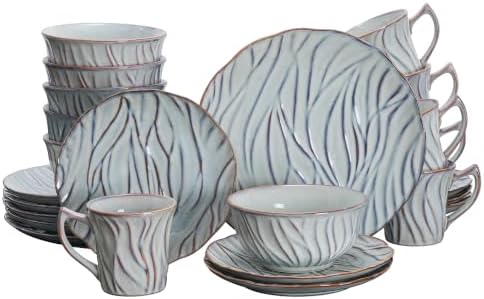 Ceramic Dinnerware Sets for 6, 24 pcs Plates and Bowls Sets, Reactive Glaze Ceramic Dish Set, Scratch Resistant, Microwave & Dishwasher Safe, Highly Chip and Crack Resistant Dishware sets, Misty Gray by Unknown