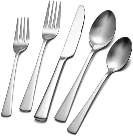 KINGSTONE Silverware Set for 8, 40-Piece 18/10 Stainless Steel Flatware Set,Forged Cutlery Set Matte Satin Finish, Dishwasher Safe by KINGSTONE