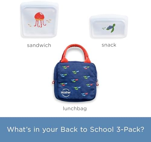 Stasher Reusable Kids Lunch Collection, 3-Pack Set with Lunch Bag - Image 2