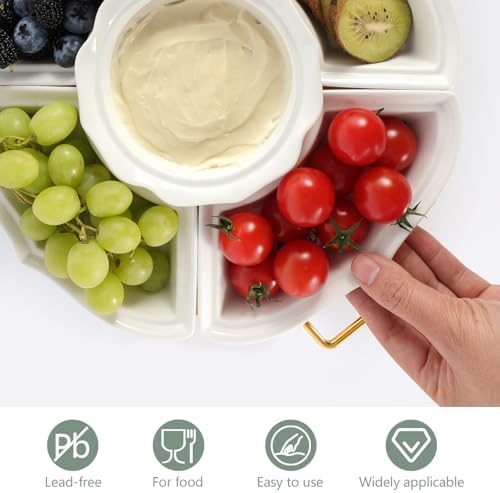 PLAPITATE Party Serving Trays and Platters, Ceramic Lazy Susan Serving Tray with Divided Sections Appetizer Rotating Serving Tray for Fruits, Veggies, Chips and Dip Serving Set - Image 4