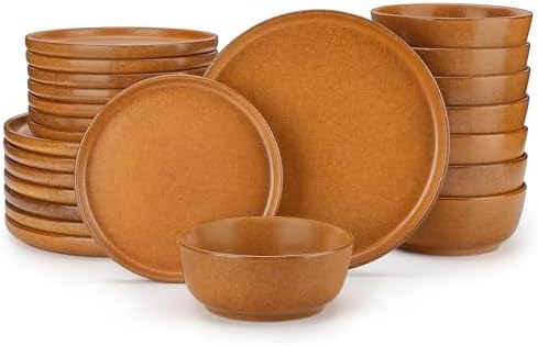 vancasso Plates and Bowls Sets, 24 Pieces Stoneware Dinnerware Set for 8, Ceramic Dish Set for Kitchen, Microwave and Dishwasher Safe, Caramel Yellow, Series ZERMATT by vancasso