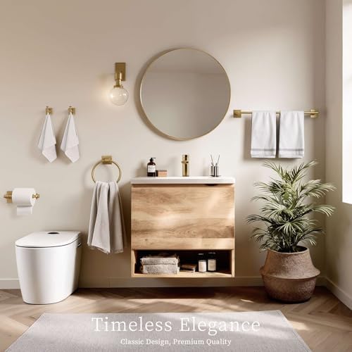 VEHCIL Champagne Bronze Bathroom Accessories Set, 5 Piece Bathroom Hardware Set with SUS304 Stainless Steel 24 Inch Towel Bar, Towel Ring, Toilet Paper Holder & Wall Hooks, Bathroom Towel Rack Set - Image 3