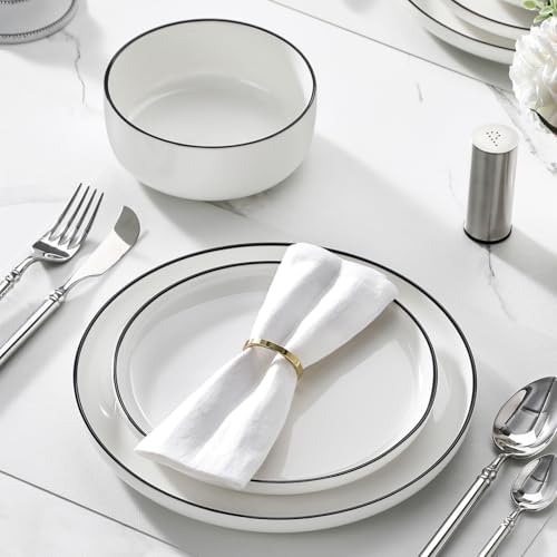 MALACASA 18 Pcs Porcelain Plates and Bowls Sets,Dinnerware Set for 6,White - Image 6