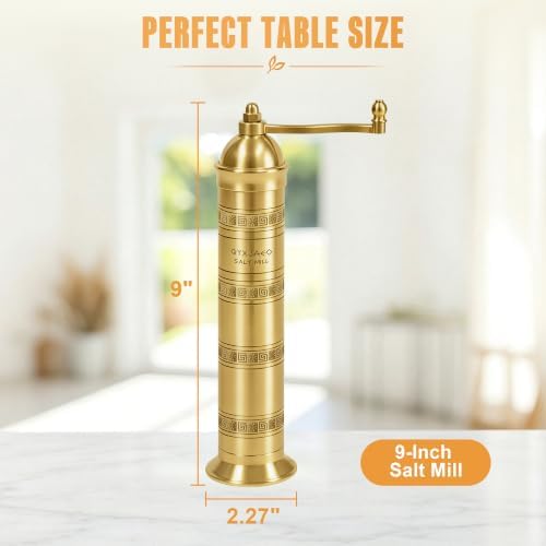Brass Salt Grinder, 9 Inch Gold Manual Salt Mill with Ceramic Core - Image 2