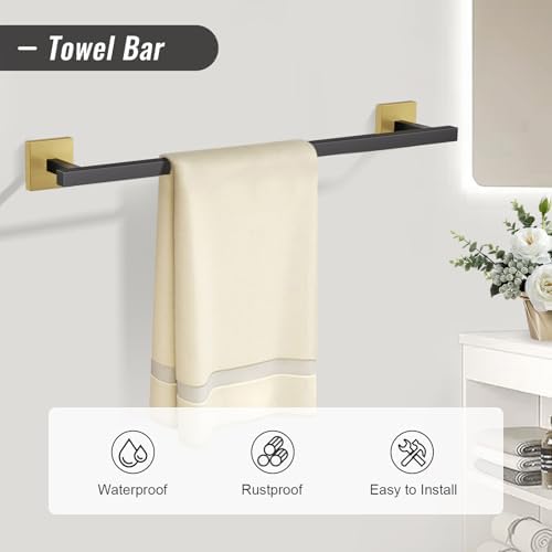 YACVCL Towel Bar Set, 5-Piece Black and Gold Bathroom Hardware Set, Black&Gold Bathroom Accessories Set, SUS304 Stainless Steel 23.6 Inch Towel Holder Towel Racks Set Wall Mounted - Image 2
