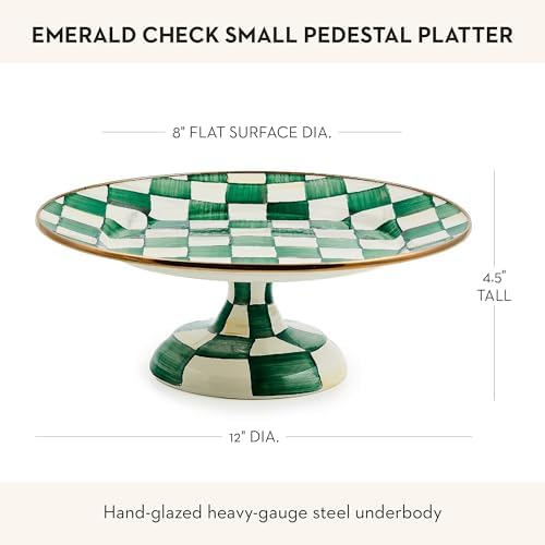 MACKENZIE-CHILDS Pedestal Platter, Small, Green-and-White Emerald Check - Image 4
