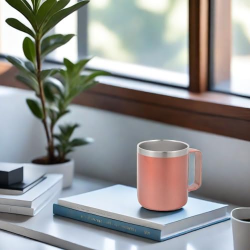 Volhoply 14oz Insulated Stainless Steel Coffee Mug with Lid Bulk 4 Pack,Double Wall Vacuum Travel Coffee Cup with Handle,Reusable Cups Tumbler Cup,Camping Mugs Keep Hot,Ideal Gifts(Rose Gold,4) - Image 5