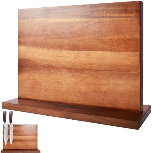 XYJ Extra Large Magnetic Knife Block Acacia Wood Knife Set Holder Stand With Stronge Magnetic Strip Kitchen Knives Storage Rack Organizer Tools No Drilling by XYJ