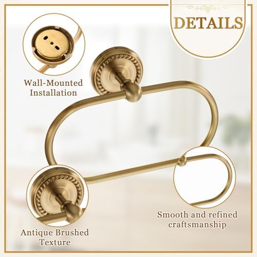 4 Pcs Antique Brass Gold Bathroom Accessories Set Wall-Mounted Towel Rack & Towel Ring & Toilet Paper Holder & Robe Hook, Wall Mounted Brass Vintage Bath Hardware Fixture Set(Style 1) - Image 3