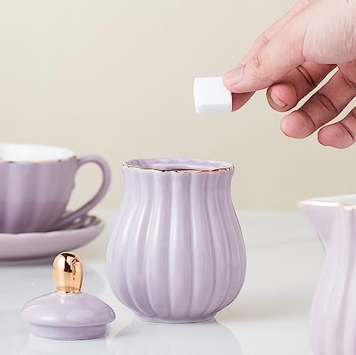 CLAY TONIC-8 OZ Porcelain Purple Coffee/Teacup and Saucer Set with Holder - Image 6