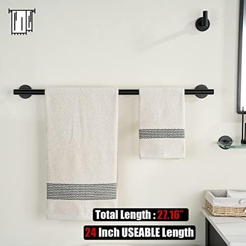 JQK Bathroom Hardware Set, 5-Piece Bath Accessories Set Matte Black Wall Mount Includes 24 in Towel Bar, 7 in Towel Ring, Toilet Paper Holder, 2 Towel Hooks, BAS165-PB - Image 3