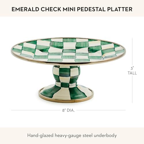 MACKENZIE-CHILDS Pedestal Platter, Mini, Green-and-White Emerald Check - Image 4
