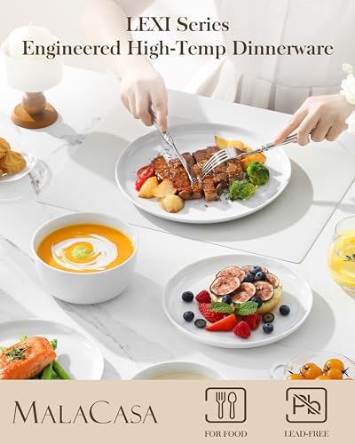MALACASA 24-Piece Dinnerware Set for 8, White Porcelain Dishes - Image 3